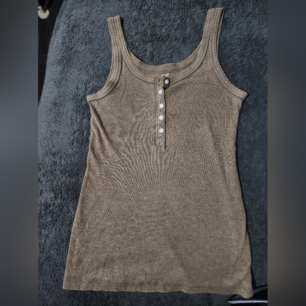 Aerie Elegant Green Button-Front Tank Top Size S